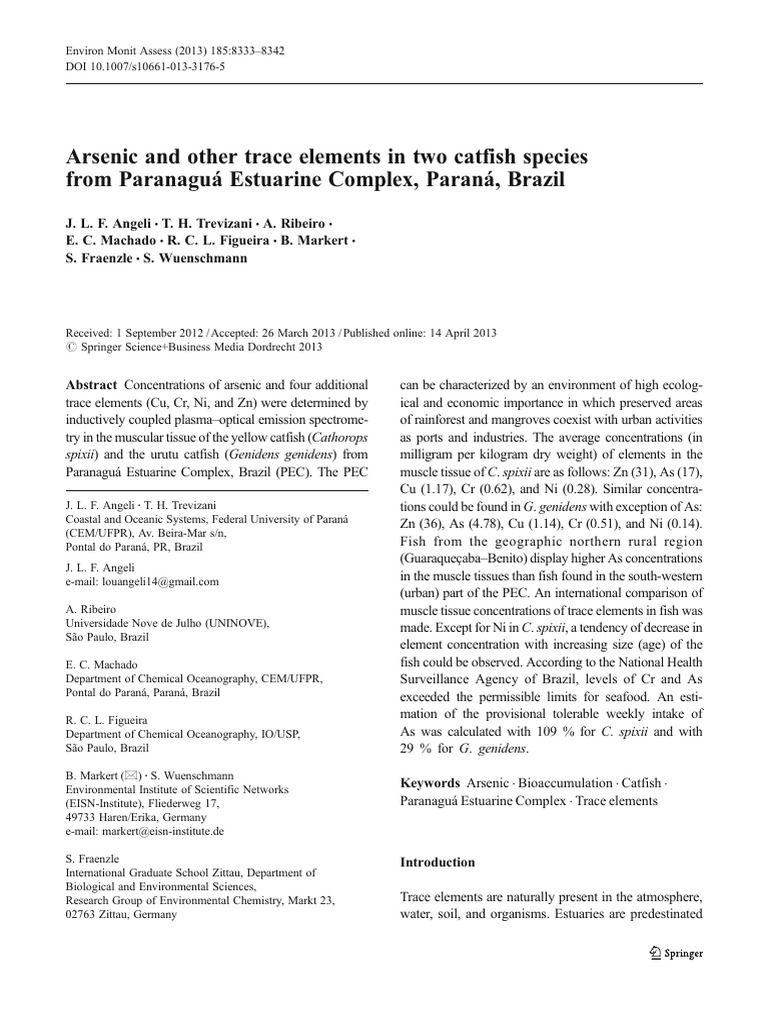 Angeli Et Al. 2013. Arsenic and Other Trace Metals in Fish From PEC ...