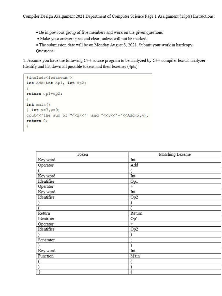 Compiler Design Assignment 2021 Guide | PDF | Computing | Computer ...