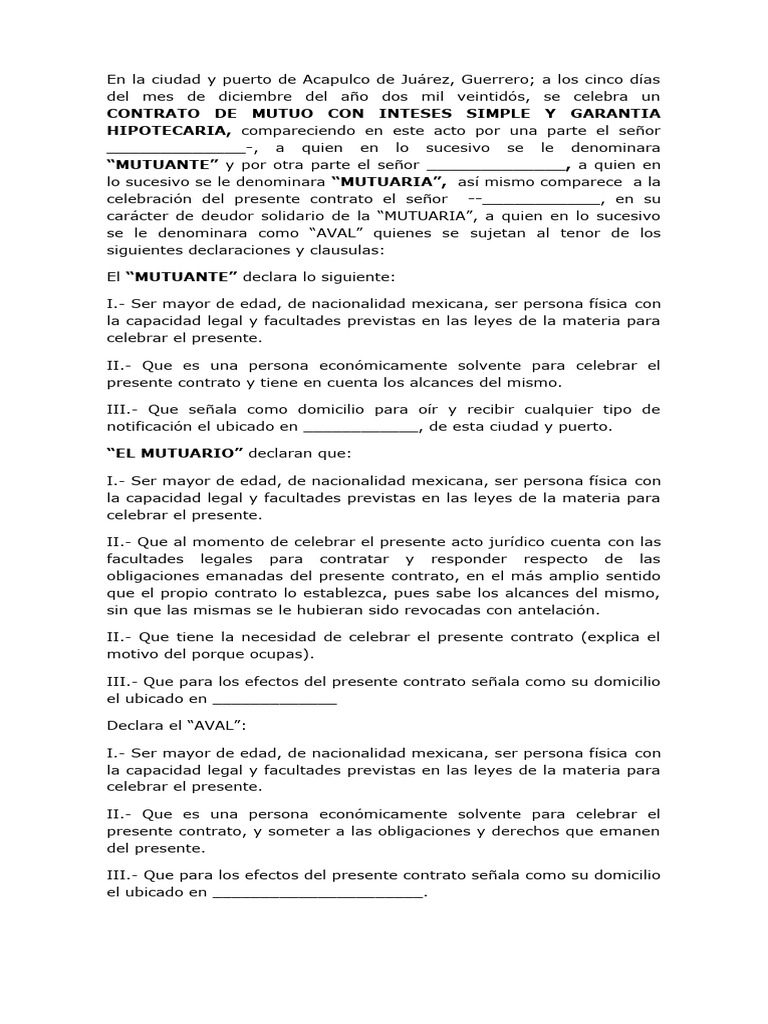 Contrato De Mutuo Con Garant A Hipotecaria Pdf Propiedad ...