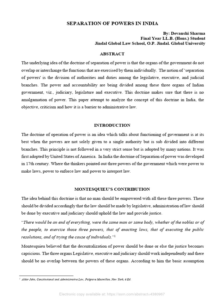 Separation of Powers in India Explained | PDF | Separation Of Powers ...