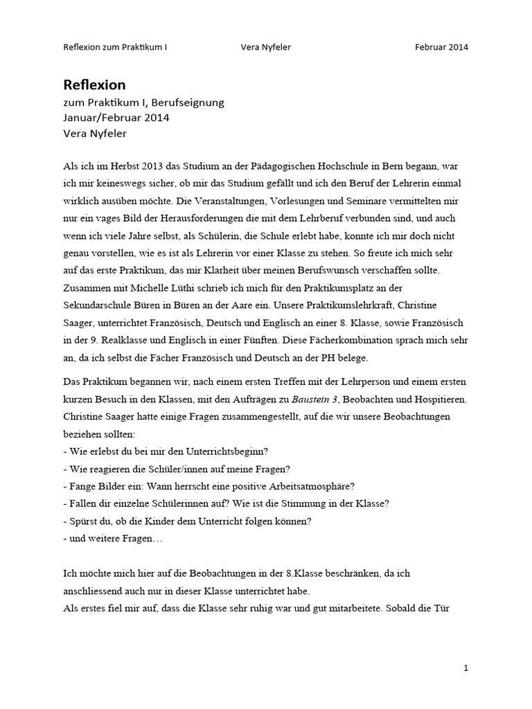 Reflexion Praktikum I | PDF