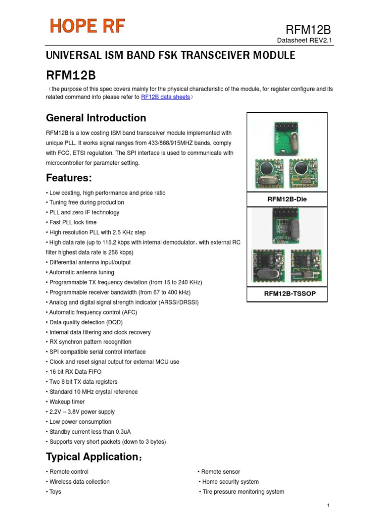 RFM12B | PDF | Microcontroller | Power Supply