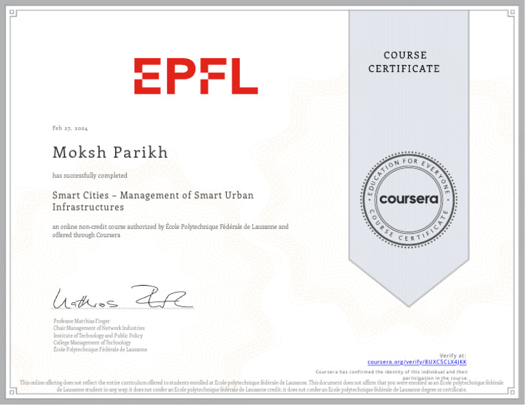 Smart Cities Course Completion Certificate | PDF