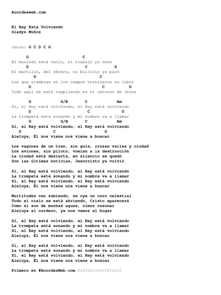 El Rey Esta Volviendo Gladys Muoz Acordesweb Com | PDF