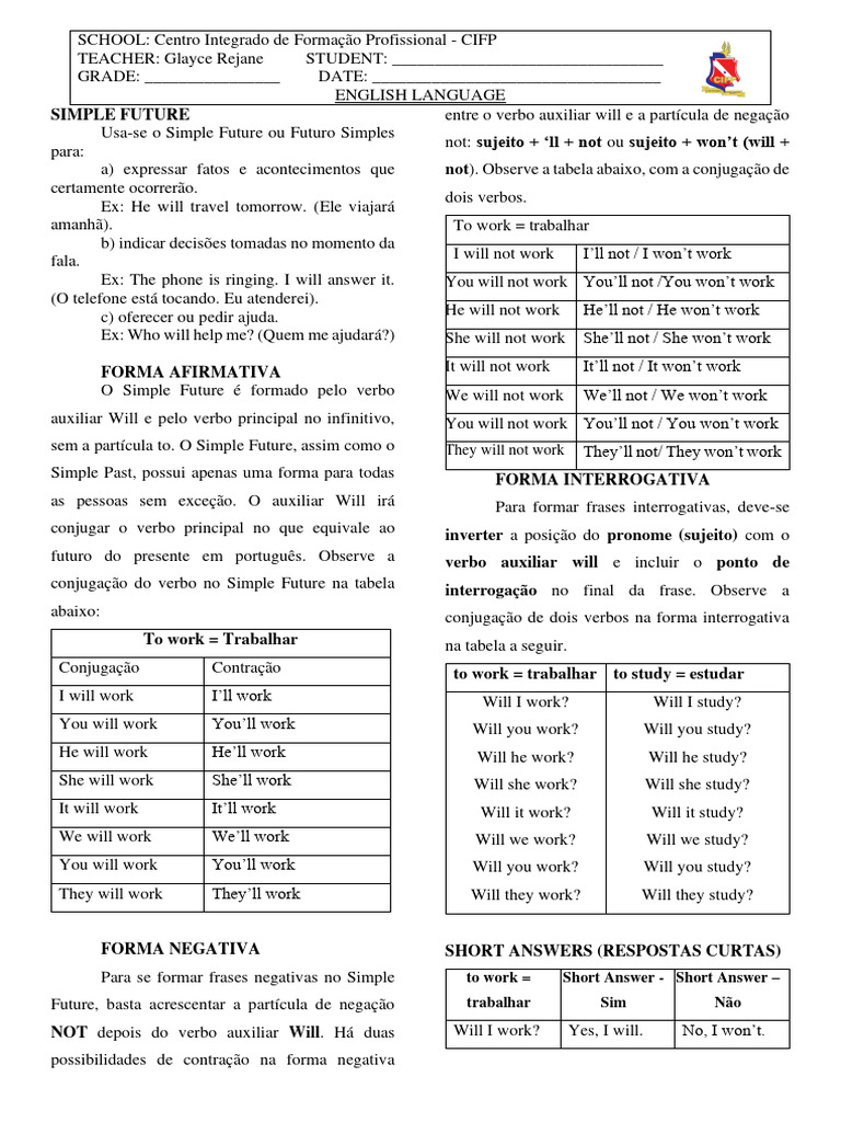 APOSTILA DE INGLÊS 3º ANO MEDIO 2024 | PDF | Assunto (gramática ...