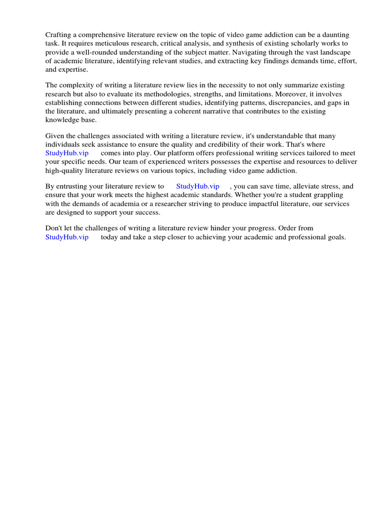 Literature Review Video Game Addiction Download Free PDF Video