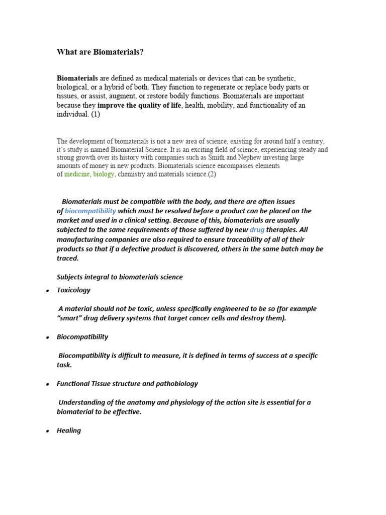 Overview of Biomaterials and Their History | PDF | Biomaterial | Tissue ...