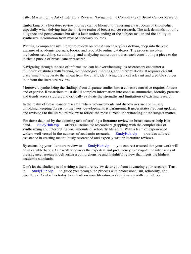 Literature Review Breast Cancer PDF | PDF | Metastasis | Cancer