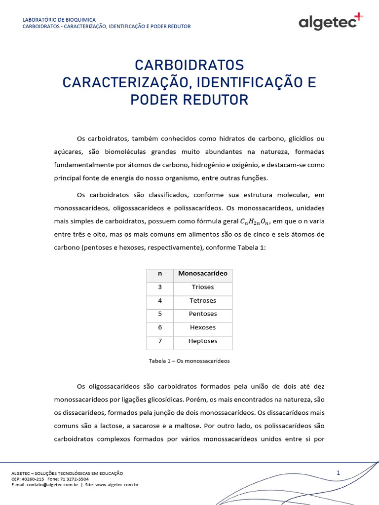 Caracterização e Identificação de Carboidratos | PDF | Carboidratos ...