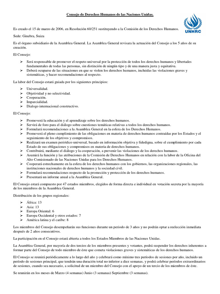 Consejo de Derechos Humanos de Las Naciones Unidas | PDF | Naciones ...