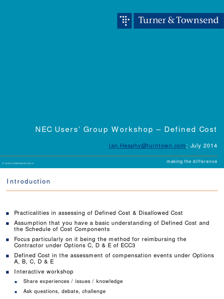 RF Defined Cost NEC User Group PDF Cost Employment
