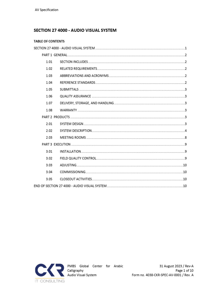 AV System Specification for PMBS Center | PDF | Hdmi | Video
