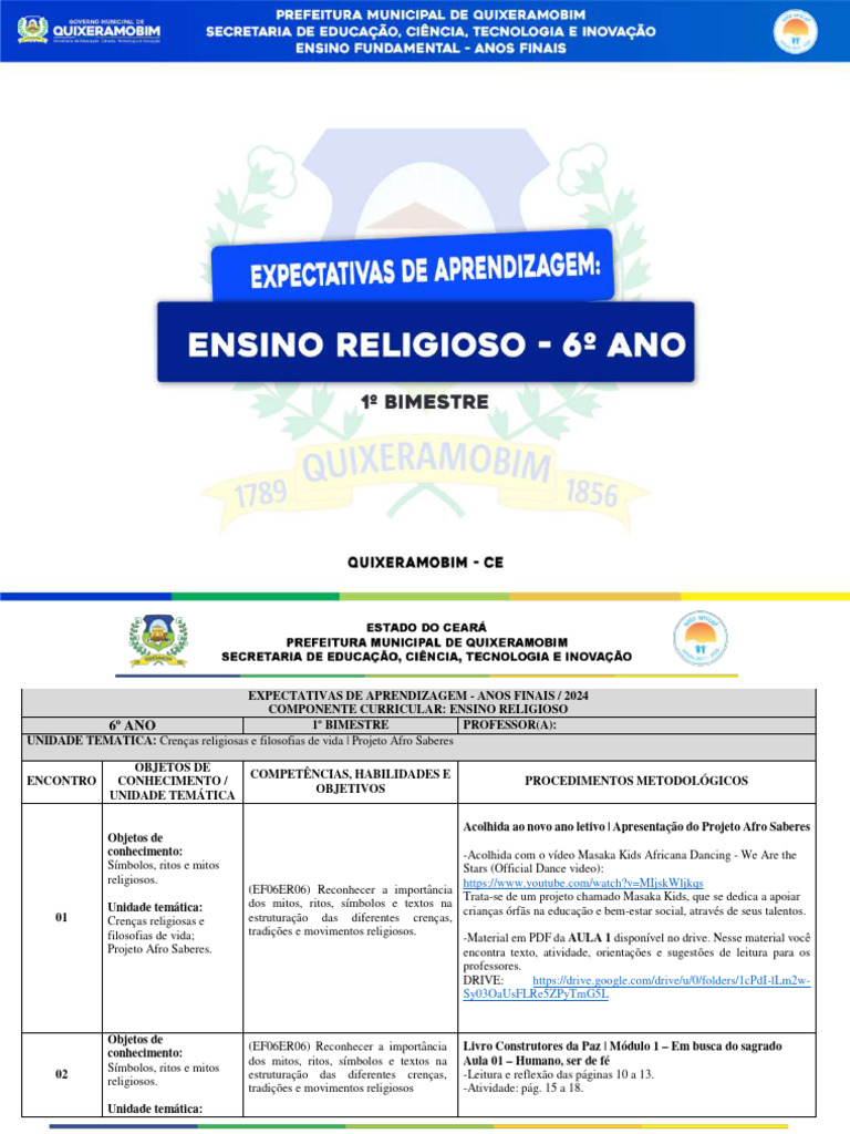 Ensino Religioso - 6 Ano - 1 Bimestre - 2024 | PDF | Aprendizado ...