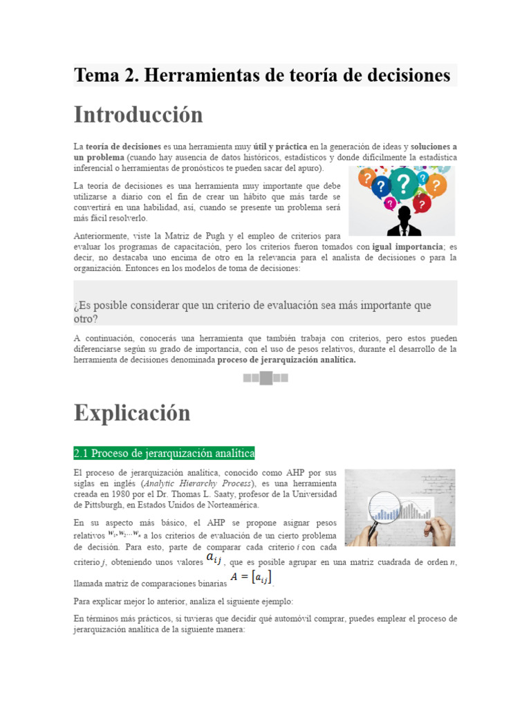 Tema 2. Herramientas de Teoría de Decisiones | PDF | Evaluación | Toma ...