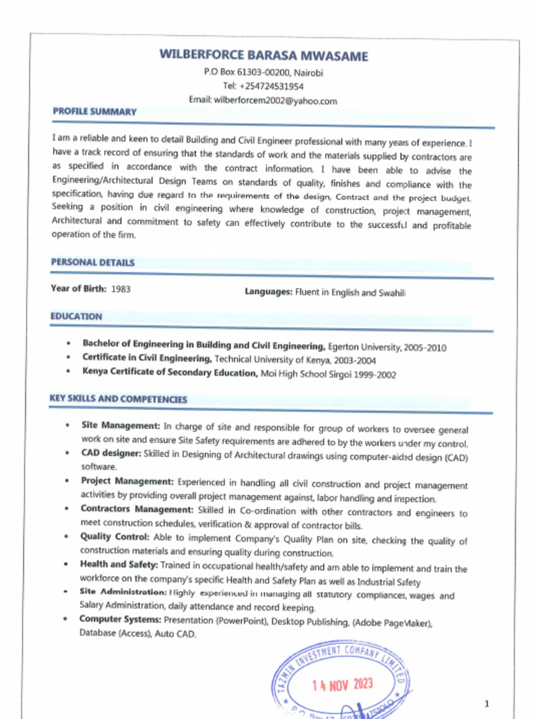 Project Engineer Foreman and Technicians | PDF