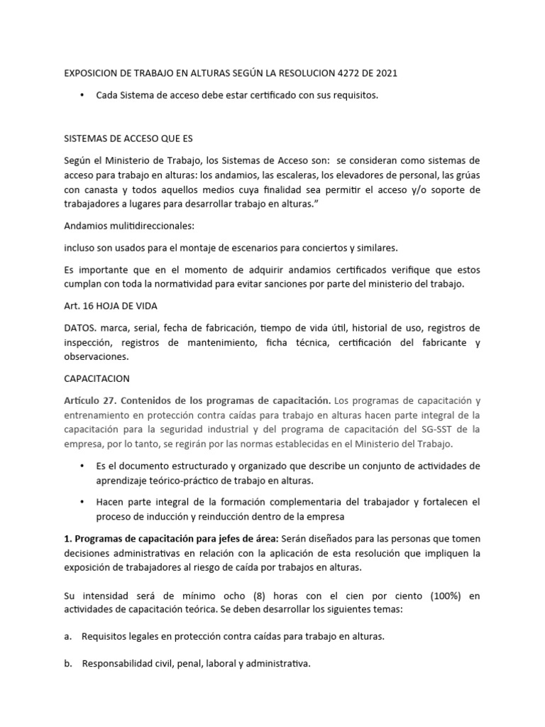 Trabajo en Alturas: Resolución 4272 de 2021 | PDF | Andamio