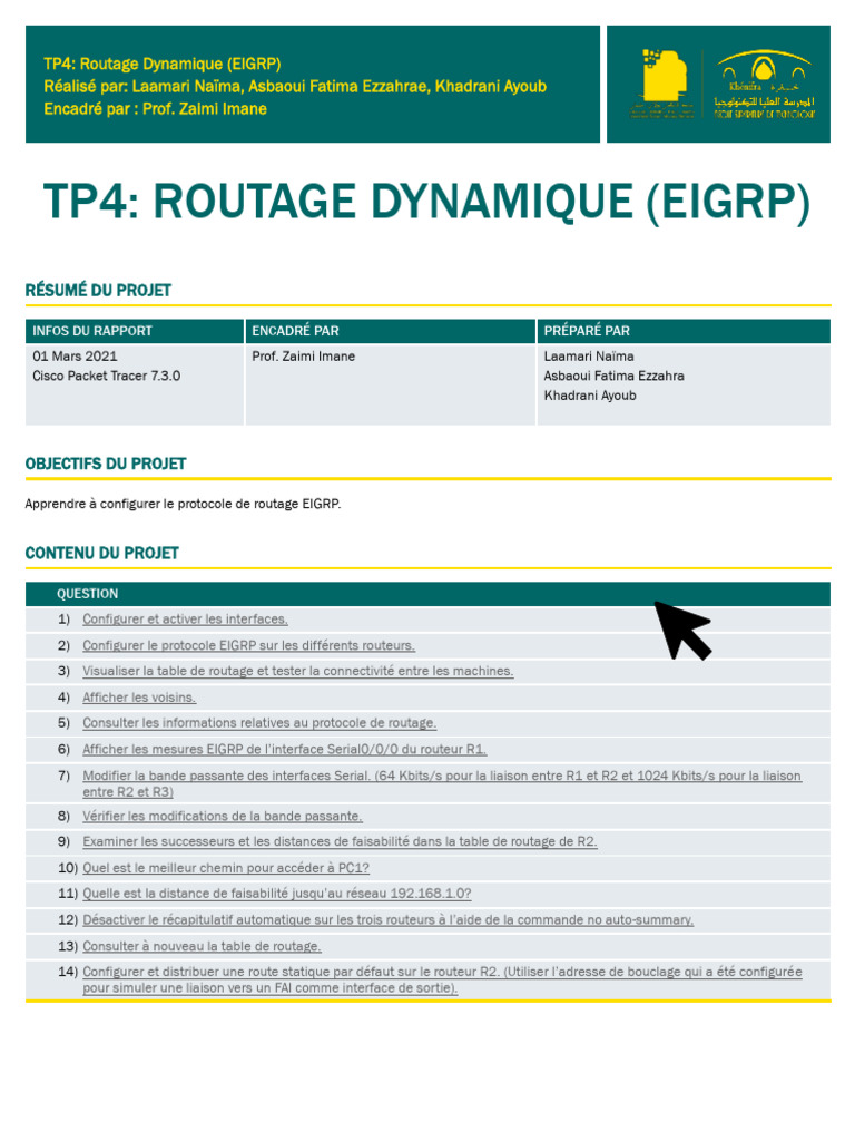 Configuration EIGRP pour Routage Dynamique | PDF | Protocoles de ...