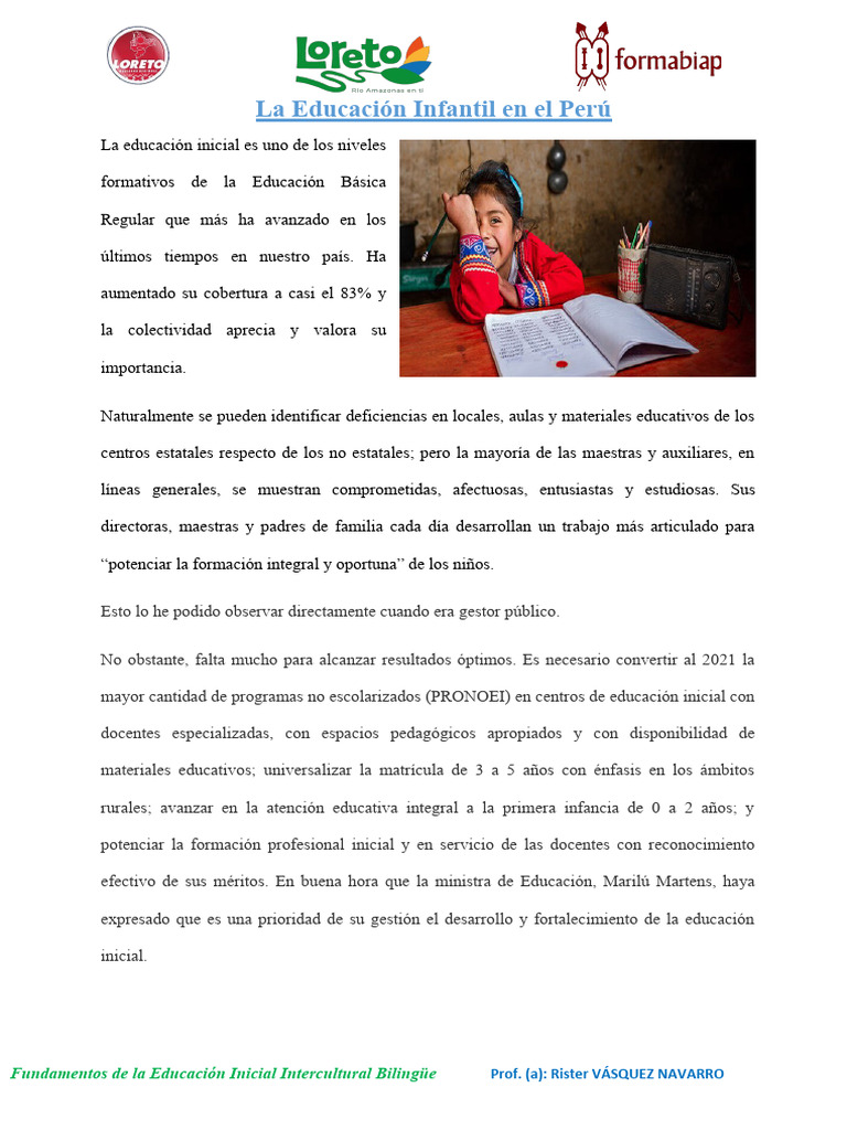 La Educacion Infantil en El Peru | PDF | Educación de la primera infancia