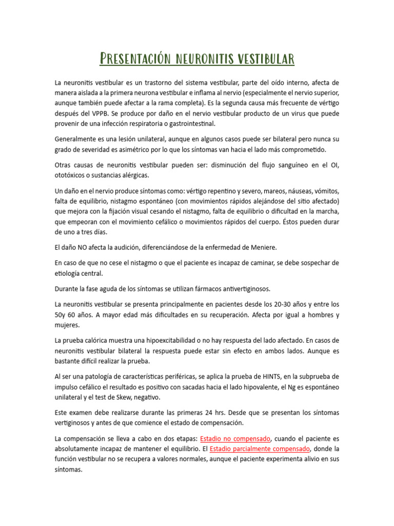 Neuronitis Vestibular: Causas y Tratamiento | PDF | La enfermedad de ...