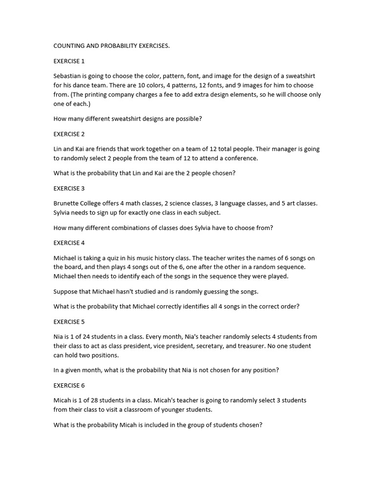 Probability and Counting Exercises | PDF