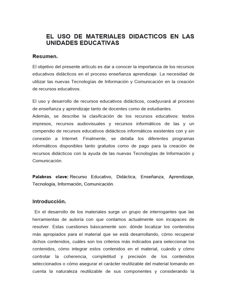 Importancia de Materiales Didácticos | PDF | Enseñando | Aprendizaje