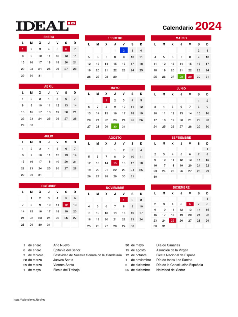 Calendario Laboral 2024 España | PDF | Fiestas cristianas y días santos ...
