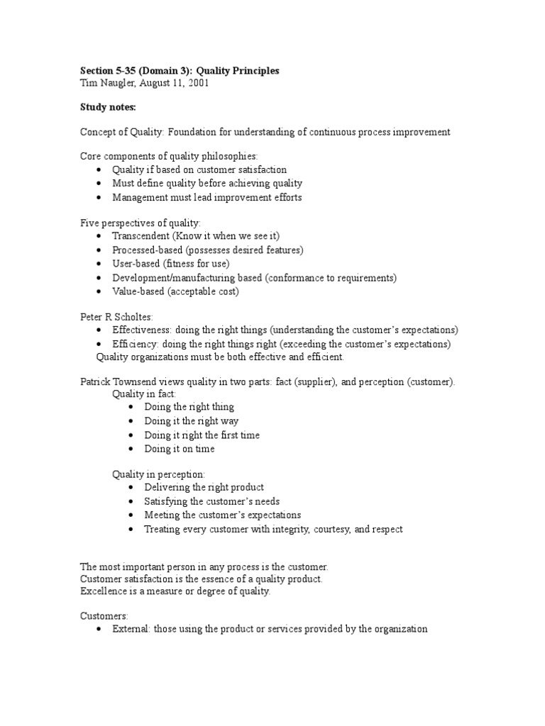 Quality Principles for Continuous Improvement | PDF | Quality (Business ...
