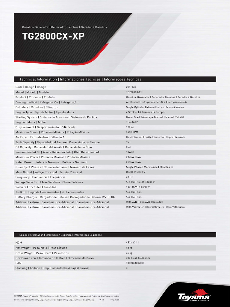 Ty 201-003 TG2800CX-XP DS M R01 | PDF