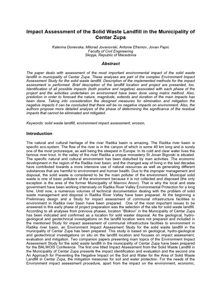 Environmental Impact of Centar Zupa Landfill | PDF | Waste | Decomposition