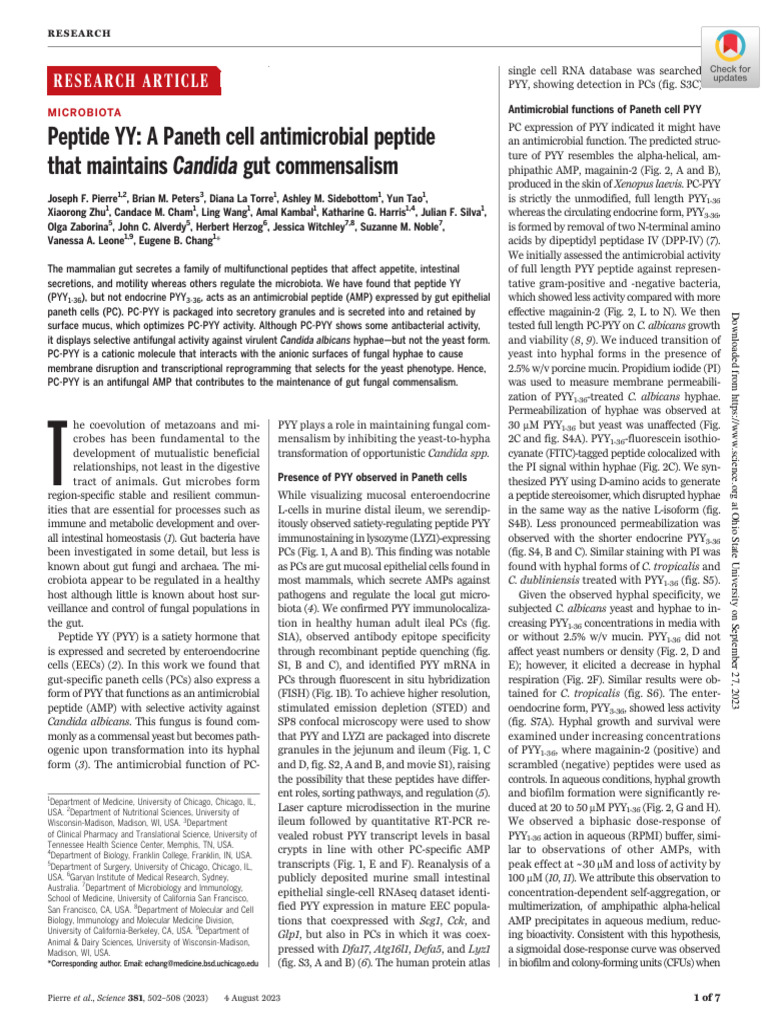 View of Peptide YY: Antimicrobial Role in Gut | PDF | Biology