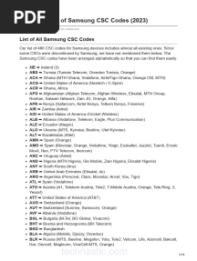 Samsung CSC Codes List