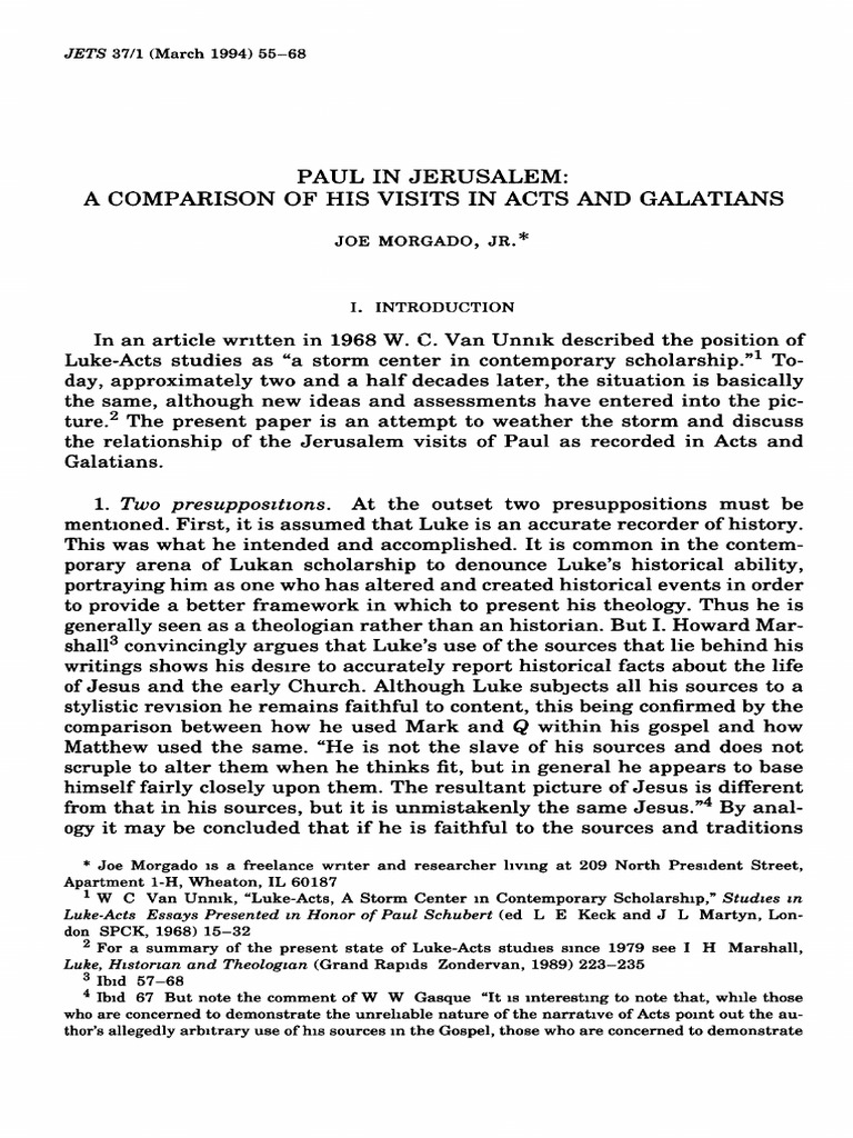 Paul In Jerusalem A Comparison Of His Visits In Acts And Galatians Pdf