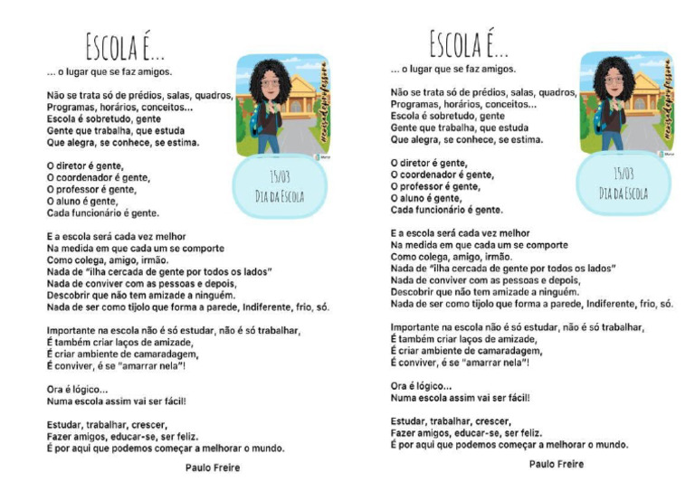 Poema - A Escola É - Paulo Freire | PDF