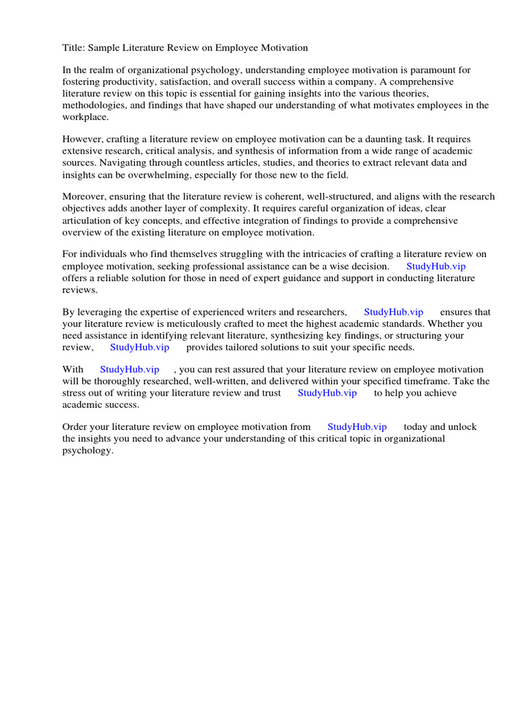 Sample Literature Review Employee Motivation | PDF | Motivational ...