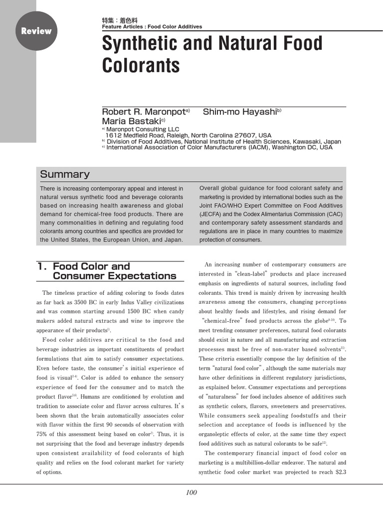 Natural vs. Synthetic Food Colorants | PDF | Food And Drug ...