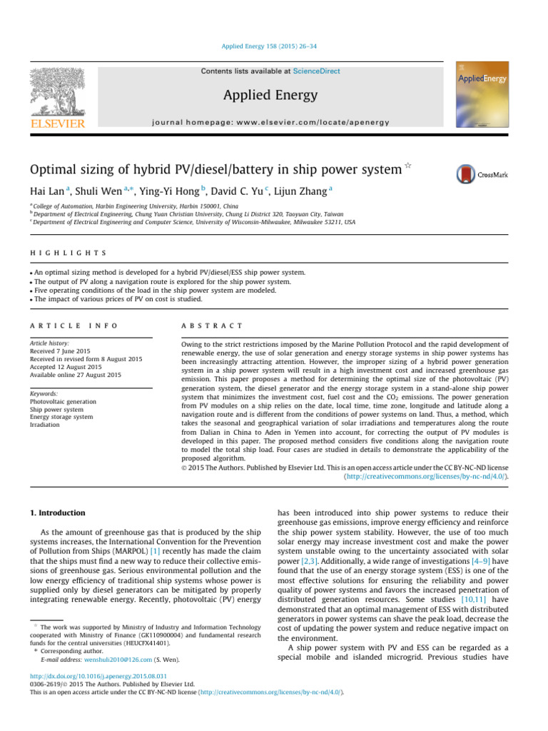 Optimal Sizing of Hybrid Ship Power Systems | PDF | Photovoltaics ...