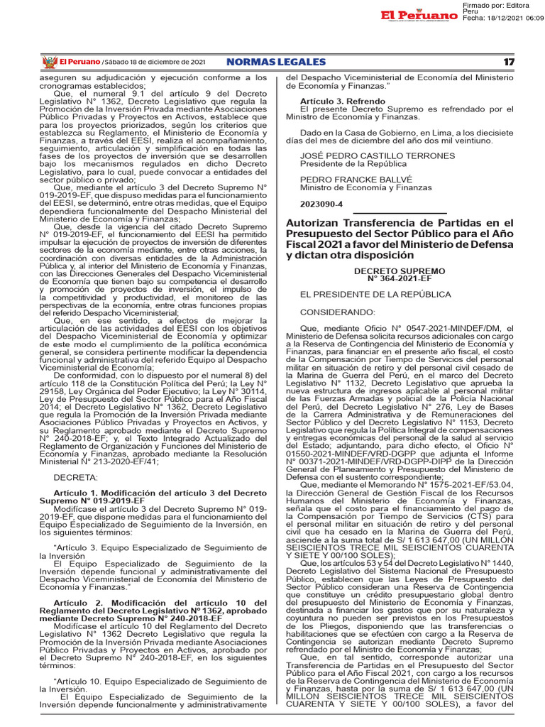 Decreto Supremo 364 - 2021 EF Autorizo Uso Distinto | PDF | Presupuesto ...