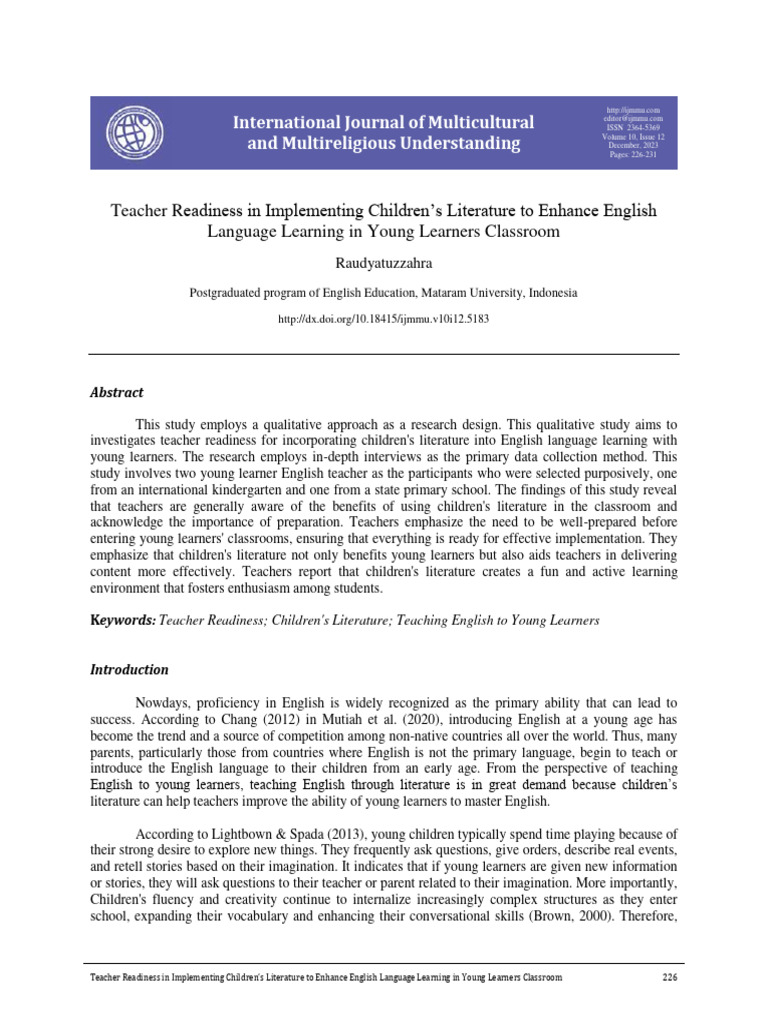 Teacher Readiness in Implementing Childrens Liter | PDF | Teachers ...