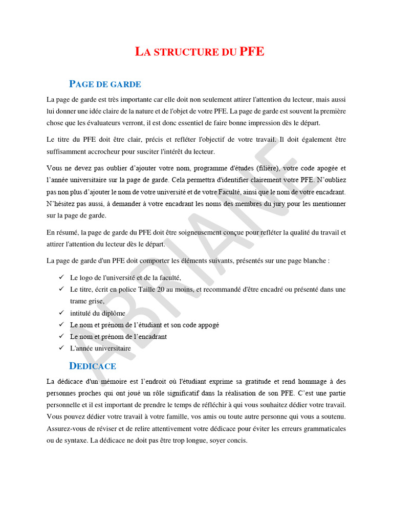Structure et éléments du PFE | PDF | Microsoft Word