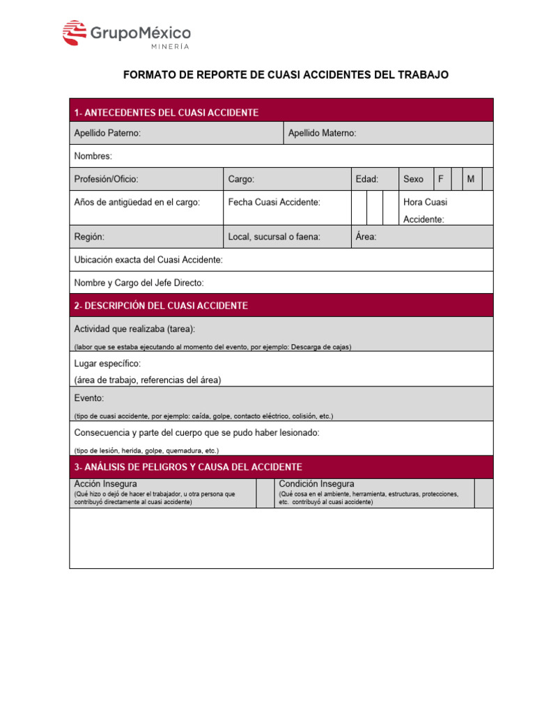 Reporte de Cuasi Accidentes Laborales | PDF