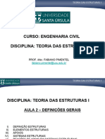 Curso: Engenharia Civil Disciplina: Teoria Das Estruturas I: Prof. Msc. Fabiano Pimentel