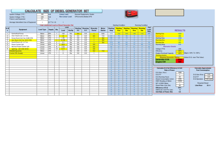 CalculateSizeofDieselGeneratoralwrood Pump StationX PDF