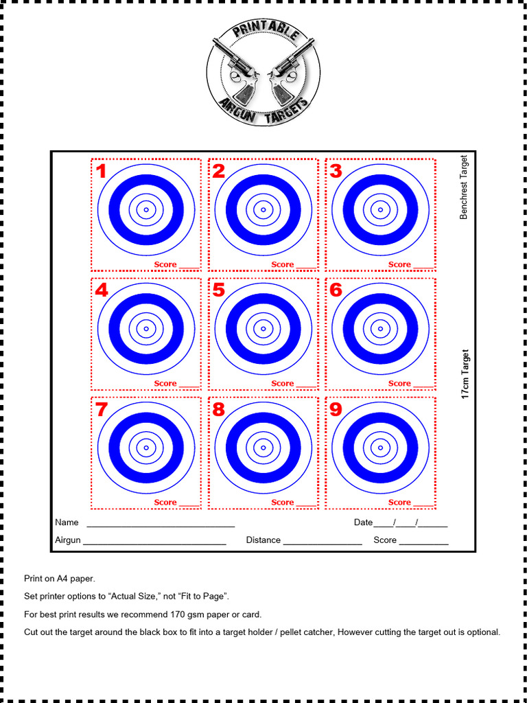 Printable Airgun Targets Benchrest Target Size 17cm PDF