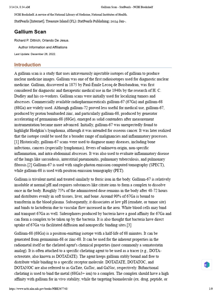 Gallium Scan - StatPearls - NCBI Bookshelf | PDF | Clinical Medicine ...