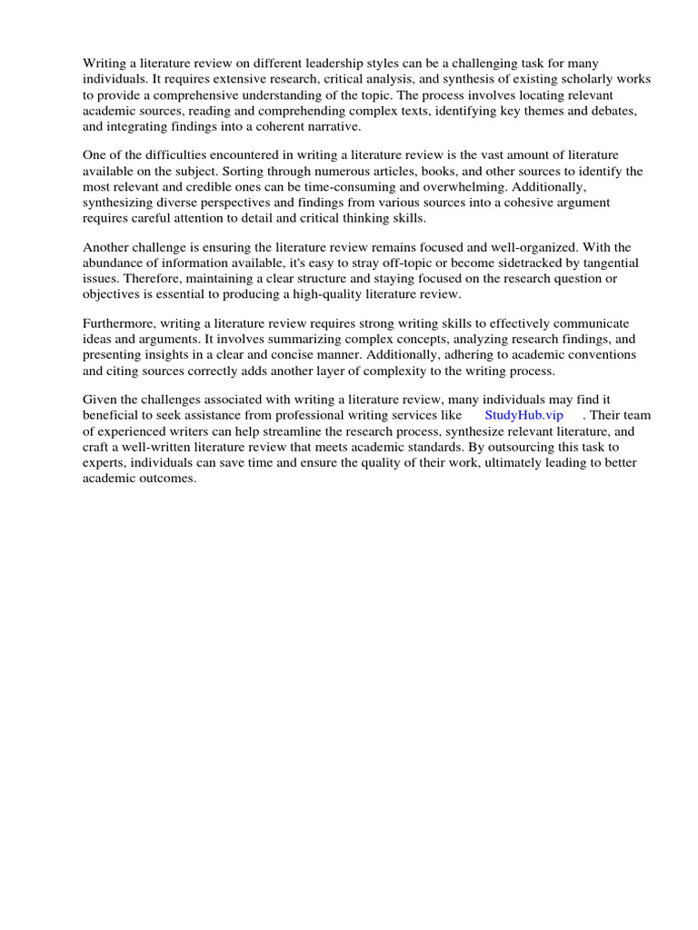 Different Leadership Styles Literature Review PDF Leadership