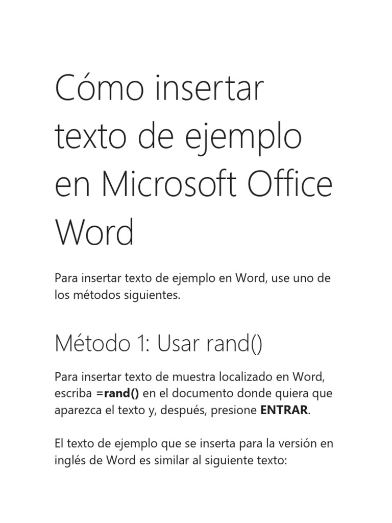Insertar texto de ejemplo en Word | PDF | Microsoft Word | Paquetes de ...