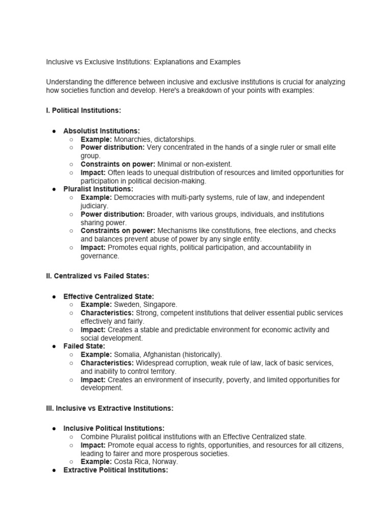 Inclusive vs Exclusive Institutions Explained | PDF | Failed State ...
