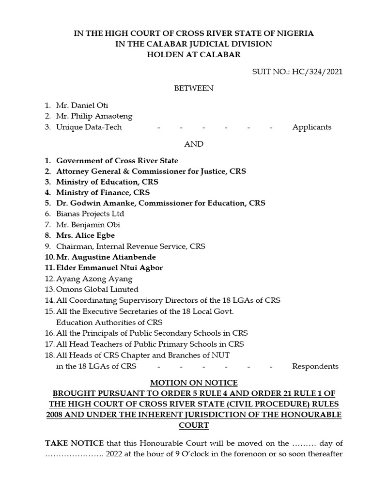 Cross River State Court Motion for Extension | PDF | Judiciaries ...
