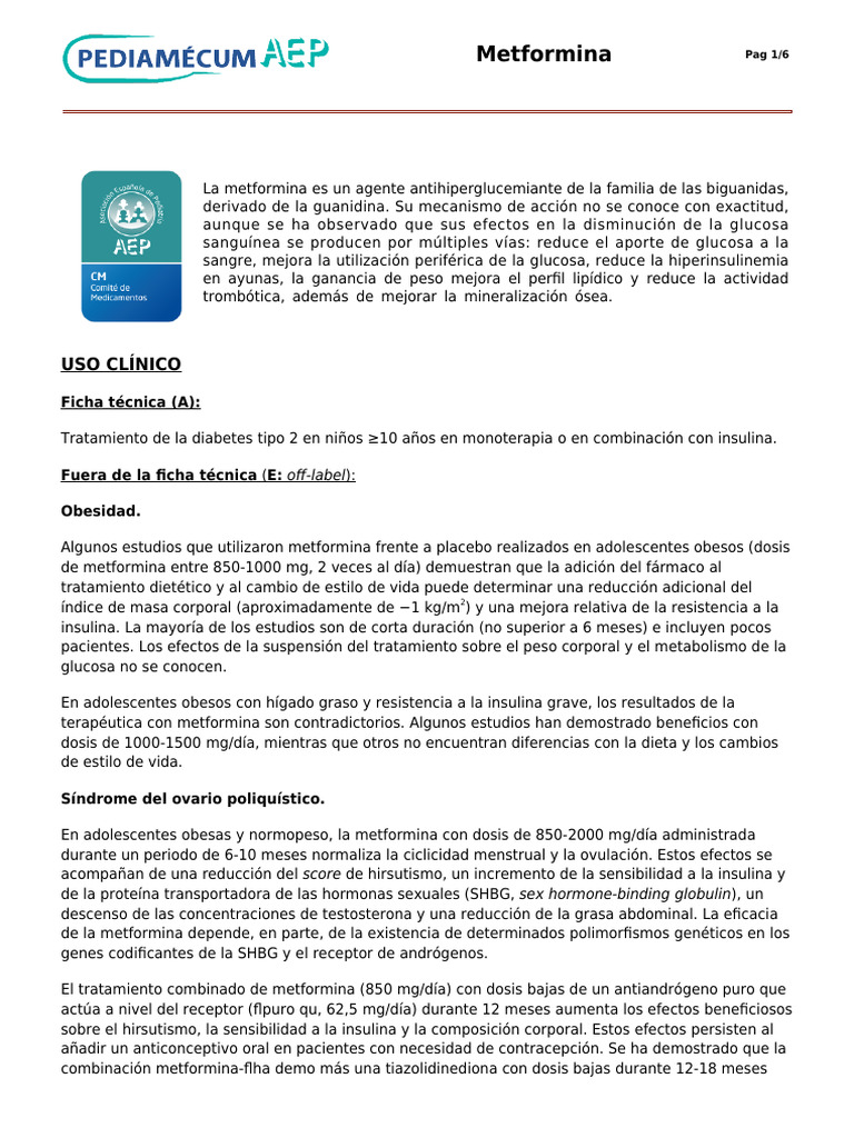 Metformina: Uso y Dosis en Adolescentes | PDF | Obesidad | Medicina