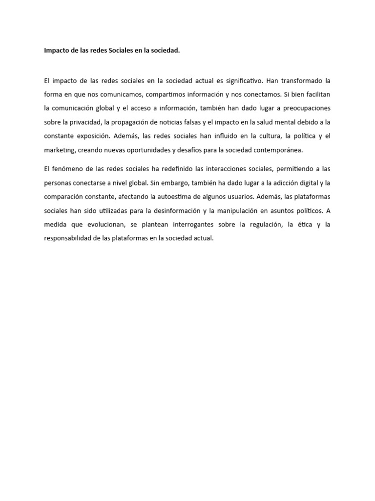 Impacto de las Redes Sociales en la Sociedad | PDF | Ciencias sociales ...